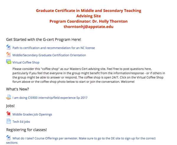 Screenshot of MST Grad Cert AsULearn page